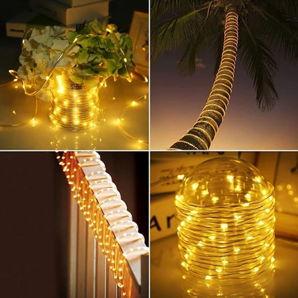 Guirlande Lumineuse Solaire Extérieure 4 M – 10 LED Style Rotin, Blanc Chaud – Pour Jardin, Pergola, Fête, Ambiance